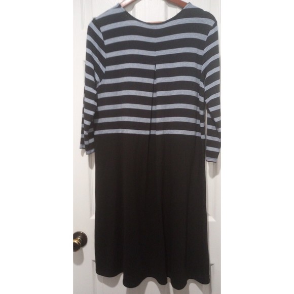J.Jill Wearever Black Striped Knit Shift Dress Medium Fleece Lined Gray black - Picture 2 of 7